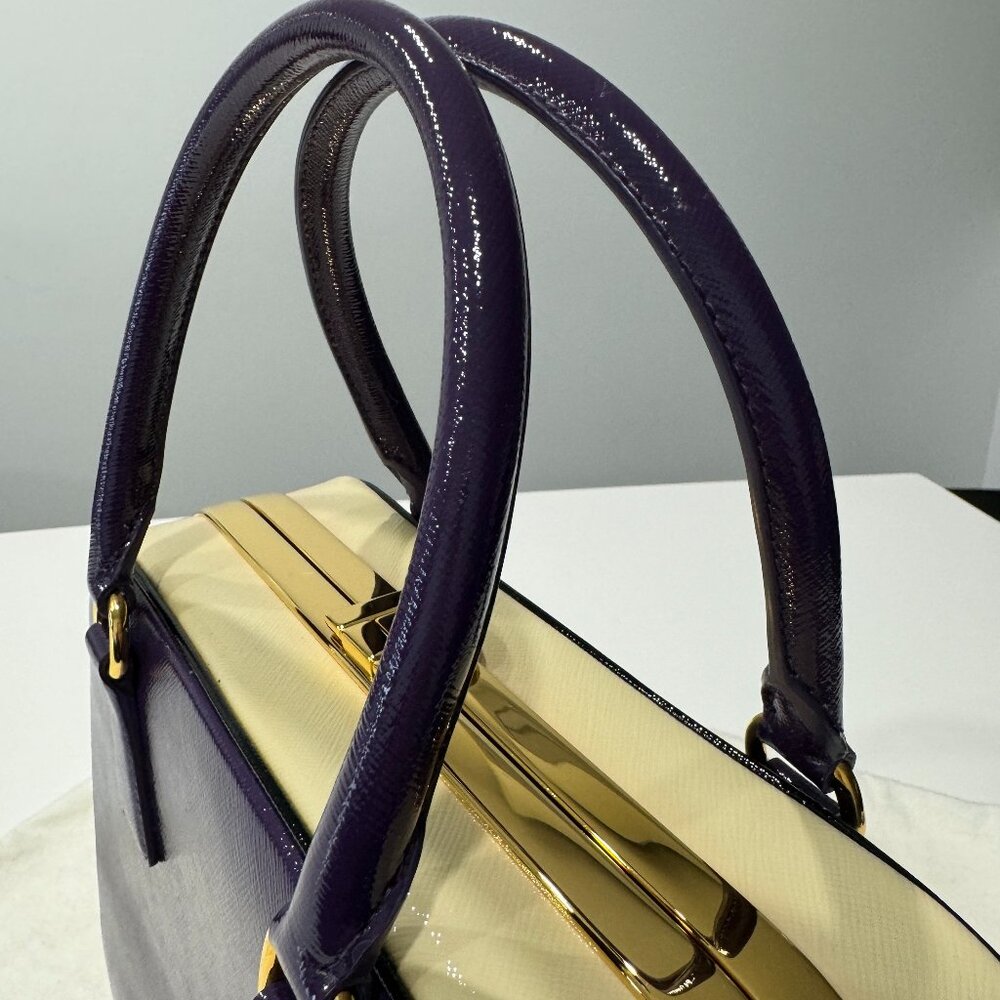 PRADA 100% Authentic  Saffiano Vernice Frame Top Bag - Picture 9 of 17